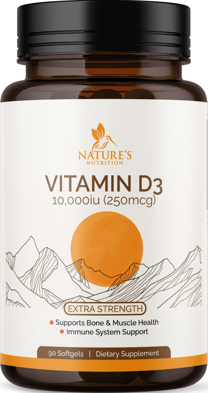 Nature's Nutrition Vitamin D3 10,000iu High Potency Softgel for Immune Support and Bone Support - 90 Softgels