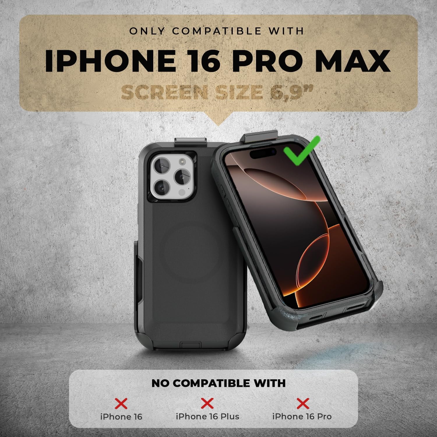 MOTIVE Designed for iPhone 16 Pro Max Case with Belt Clip, Magnetic Case Magsafe Compatible, Heavy Duty and Quad Layer Military Grade Protection for iPhone 16 Pro Max Holster, 6.9" | Black
