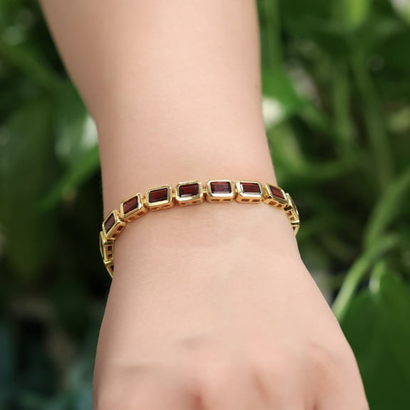 Women Garnet Tennis bracelet,Gold Plated,Gift For Her, Sterling Silver,Valentine wedding