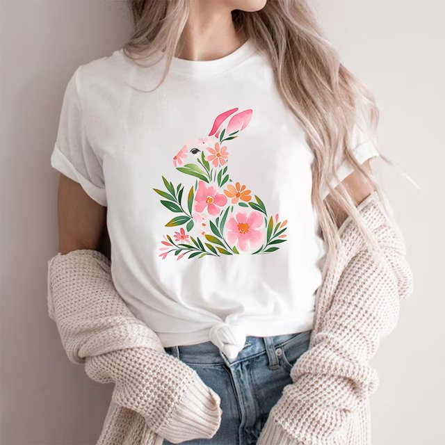 Weiqiqre Womens Shirts Happy Easter T Shirt Easter Bunny Shirt Cute Rabbit Graphic Tee Gift Spring Tees Tops