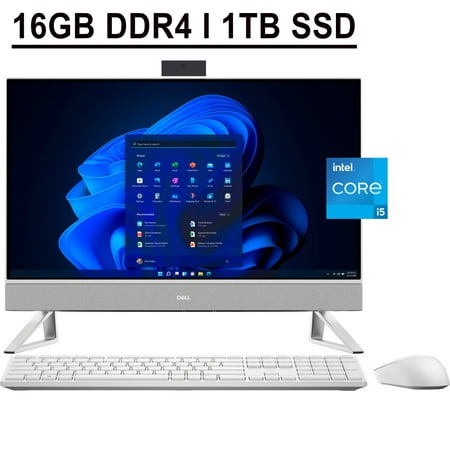Dell Inspiron 5000 5410 24 All-in-One Desktop Computer 23.8" FHD Anti-Glare Touchscreen 12th Gen Intel 10-Core i5-1235U Processor 16GB DDR4 1TB SSD USB-C HDMI FHD Webcam Bluetooth Win11 White
