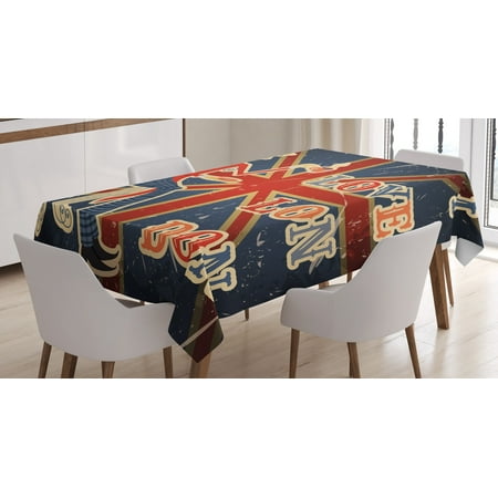 Linen Tablecloth Uk British Tablecloth, I Love London Quote with English Man on UK Flag Backdrop National Design, Rectangular Table Cover for Dining Room Kitchen, 52 X 70 Inches, Gold Dark Blue Red, by Ambesonne ()