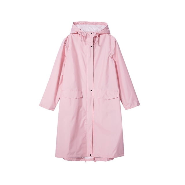 serony Women Stylish Long Raincoat Breathable Waterproof Rain Jacket Portable Rainwear Coat Suit Clothes for Camping Cycling Light Pink XXL