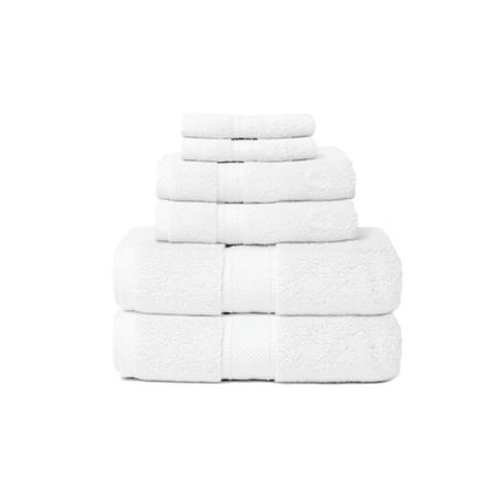 Zero Twist Hotel 6-Piece 100% Cotton Bath Hand Wash Towel Set, White