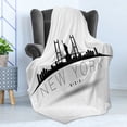 thumbnail image 4 of NYC Soft Flannel Fleece Throw Blanket, New York USA Calligraphy with Brooklyn Bridge Liberty Silhouettes, Cozy Plush for Indoor and Outdoor Use, 50" x 60", Pale Grey Charcoal Grey, by Ambesonne, 4 of 5
