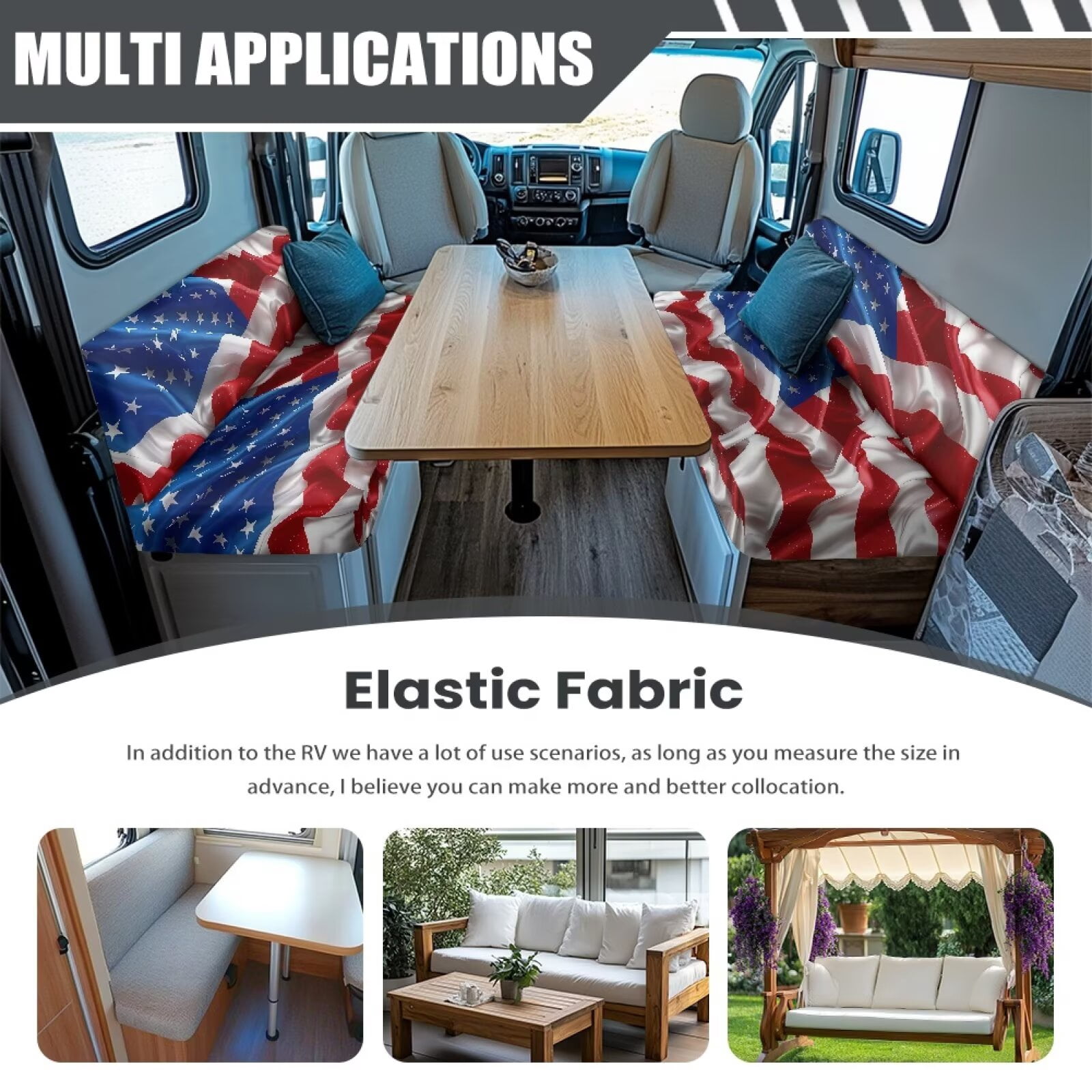 XYZCANDO American Flag RV Dinette Cushion Covers Camper Decor Stretchable Slip Covers for Loveseat Universal Bench Cushion Washable Sofa Covers for 2 Cushion Couch Camper Must Haves Red
