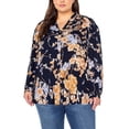 thumbnail image 5 of Well Worn Women's Floral Print Ruffle Neck Lightweight Button Front Blouse-Navy / 2X, 5 of 8