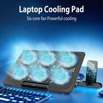 Laptop Cooler with 6 Quiet Fans, Portable Ultra-Thin Cooling Pad for 12-18 Inch Notebooks with phone rack