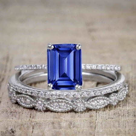 Jeenmata Art Deco 1 50 Carat Emerald Cut Sapphire And Diamond Trio Wedding Bridal Ring Set White Gold Walmart Com Jeenmata Art Deco 1 50 Carat Emerald Cut Sapphire And Diamond Trio Wedding Bridal Ring Set White Gold Walmart Com