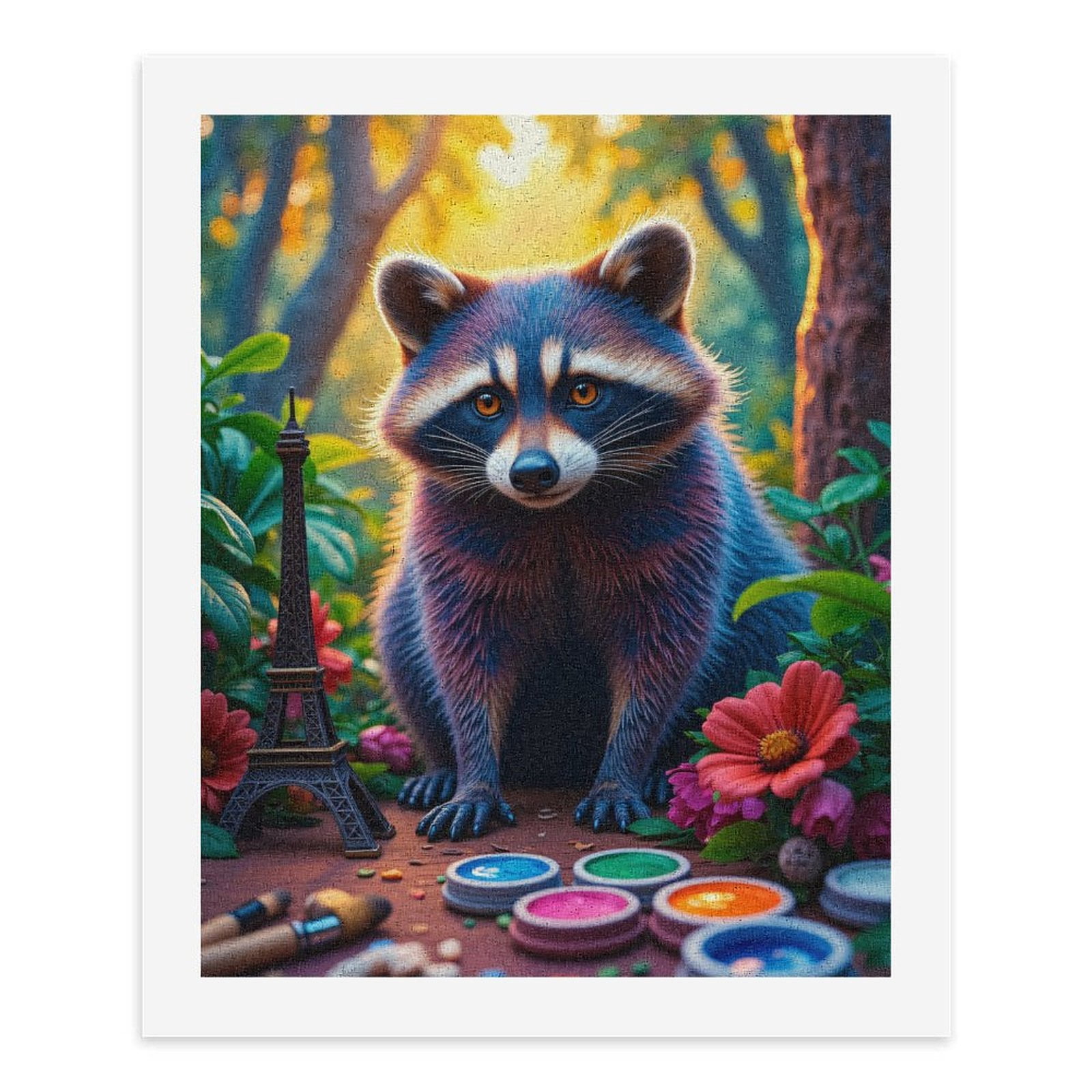 Paint By Numbers Kit for Adults Beginner - Raccoon Art Garden Paris Vibes DIY Canvas Painting Kits for Adults, Frameless Paint By Number for Adults for Home Wall Decor 16x20 Inch