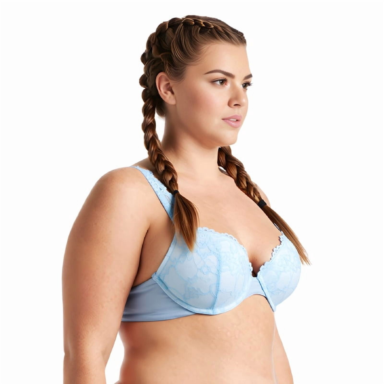 Curve Muse Women's Plus Size Add 1 and a half Cup Push Up Underwire Convertible Lace Bras -2PK-Black,Lt Blue-32B