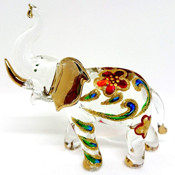 Sansukjai Elephant Miniature Hand Blown Glass Art Figurines Animals Collectible Gift Decorate, Trunk Up (3.5 Inches Red Green)