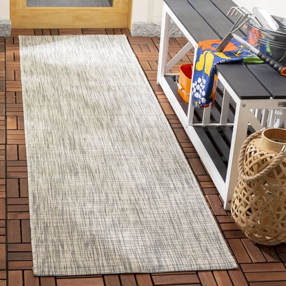 SAFAVIEH Courtyard Samson Solid Indoor/Outdoor Runner, 2'3" x 10', Grey/Turquoise
