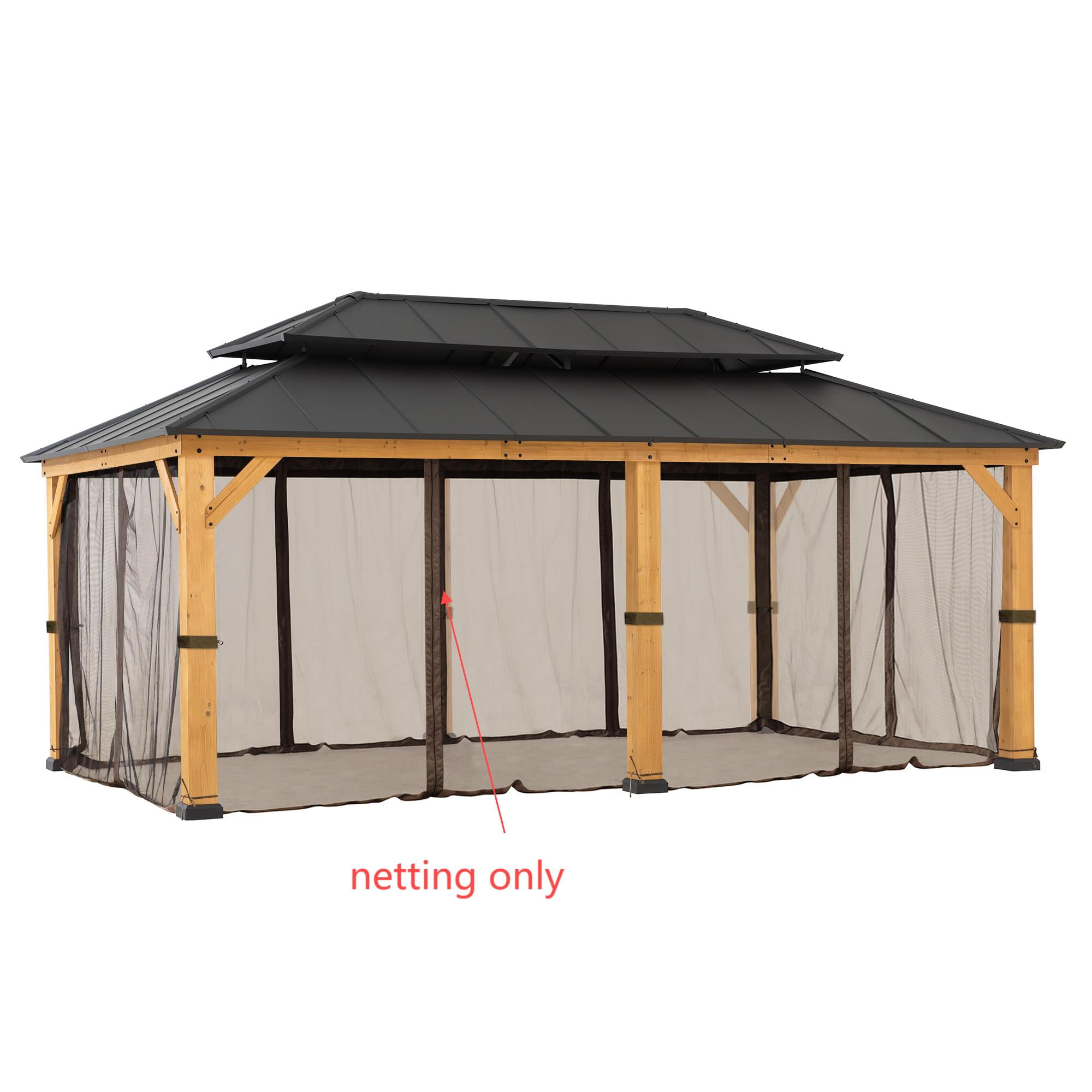 Sunjoy Replacement Gazebo Mosquito Netting Outdoor Panles,Waterproof 6- Panel Screen Walls for 12 x 20 ft Gazebo, Patio & Backyard Protection