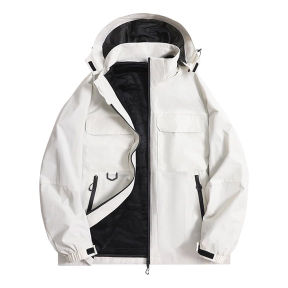 YLSDY Mens 3-in-1 Waterproof Ski Jacket Windproof Hooded Coat for Hiking Camping and Winter Outdoor Sports White XL