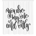 thumbnail image 3 of One and Only Saying Shower Curtain, Simple Pattern of Typography in Cursive Handwriting Bold Font, Fabric Bathroom Set with Hooks, 69W X 75L Inches Long, Charcoal Grey White, by Ambesonne, 3 of 3