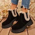 thumbnail image 4 of Rokment Womens Fuzzy Platform Chelsea Winter Snow Boots Fashion Casual Warm Plush Lined Chunky Mid Heel Slip on Ankle Booties for Ladies Black Size 6, 4 of 8