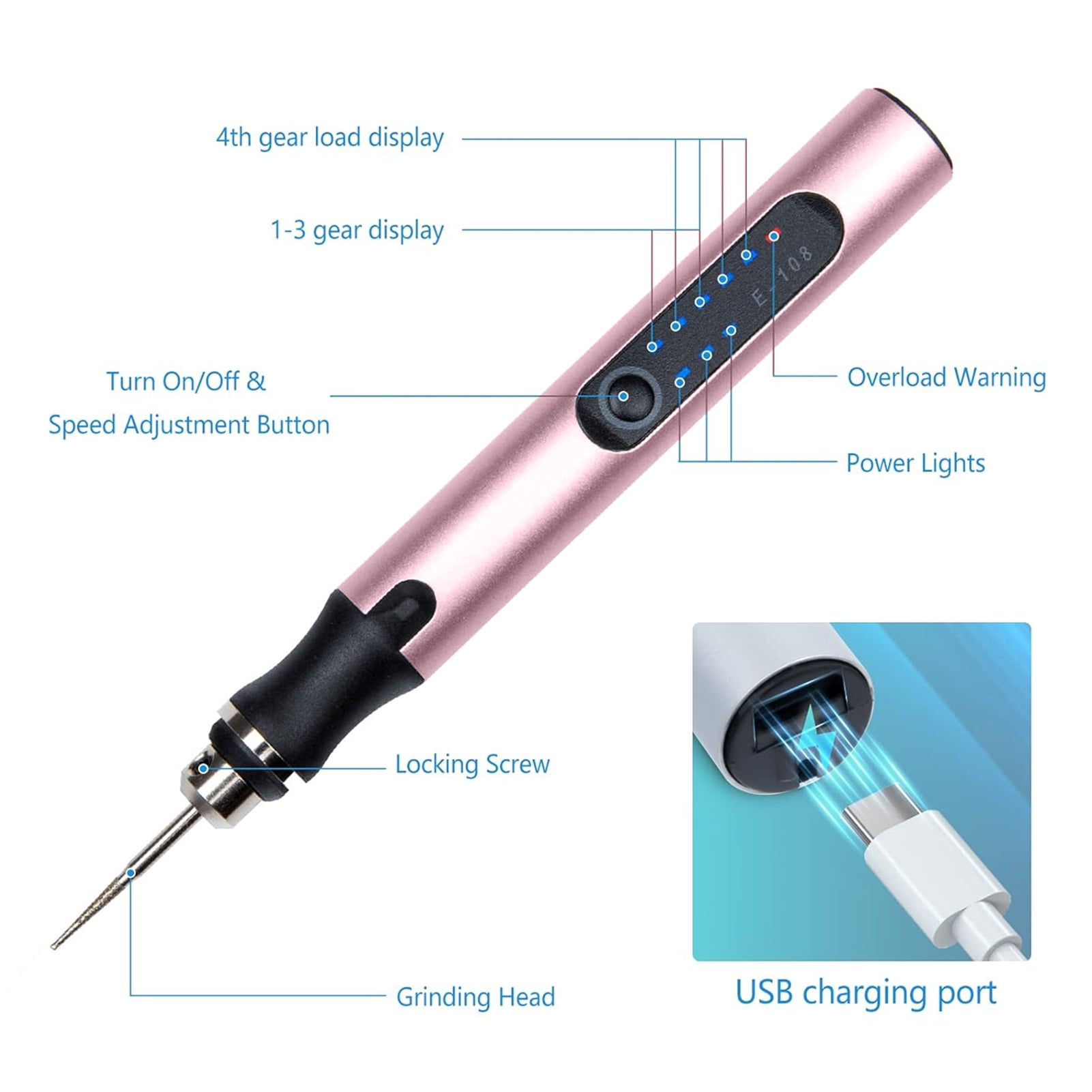 Waroomhouse Cordless Mini Electric Engraver - USB Rechargeable Engraving Pen - Rotary Tool - Etching Machine - Engraved Jewelry Glass Stone Tool