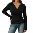 thumbnail image 6 of Gyexs Long Sleeve Henley Shirts for Women Casual Fashion Button Up Ribbed Knit Slim Fit Sweater Fall Winter Thermal Tops Black, Size S, 6 of 7