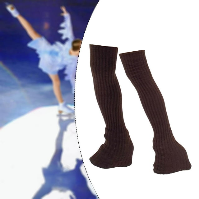 Calentadores de piernas de para patinaje, calcetines largos y suaves de tejido térmico, calcetines sin pies para patinaje, ideales para deportes color café