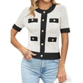 thumbnail image 2 of LANGWYQU Short Sleeved Women Crewneck Casual Button Cardigan Knit Crop Tops, 2 of 5