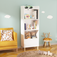 thumbnail image 5 of Bookshelf for Playroom, 4-Tier s Book Display and Toy Storage Organizer, White MDF Bookshelf with Pine Legs, Wall Safety Strap, 18.5 x 11.81 x 51.18 Inch, Bookcase for Nursery, 5 of 16