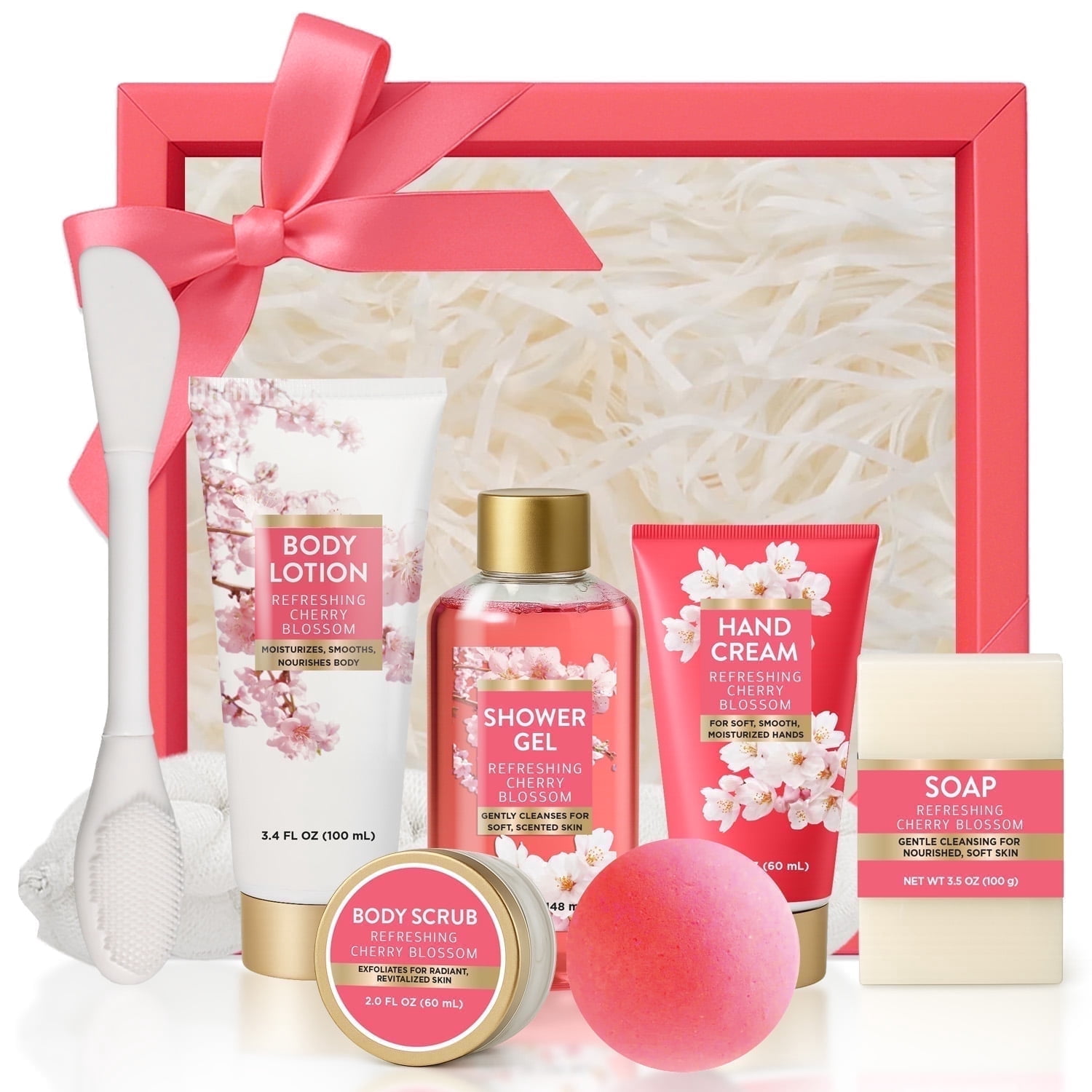 Spa Luxetique Bath Gift Sets for Women, 8 Pcs Cherry Blossom Self Body Care Birthday Gifts for Mom, Relaxing Gift Baskets for Her