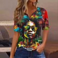 thumbnail image 2 of women's tops spring fashion Women's Casual Gradient Short-Sleeved V-Neck Top Blouse graphic tees for women, 2 of 5