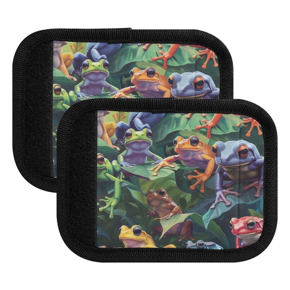 Luggage Handle Wrap for Suitcase 2 Pack Luggage Tag Identifiers for Travel Accessories Colorful Frogs on Leaves