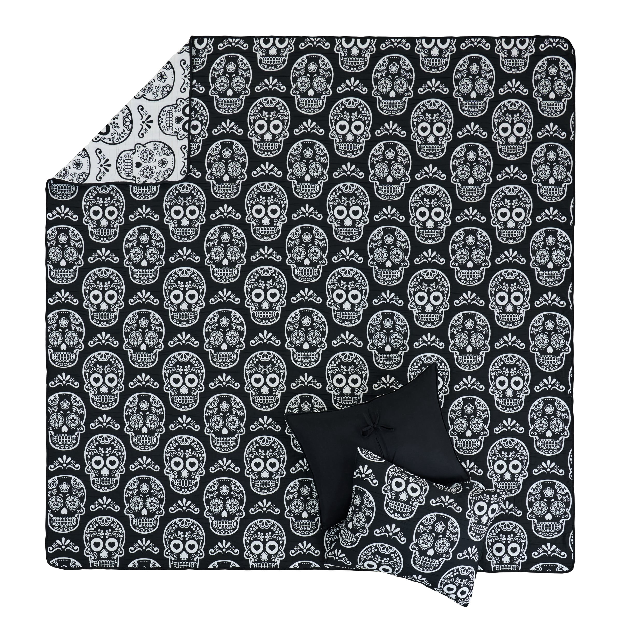 Greenland Home Fashions Novelty Halloween Sugar Skull Reversible Coverlet Set, Teens-Adults, Twin-XL
