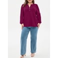 thumbnail image 6 of SHEWIN Plus Size Womens Tops V Neck Blouses Long Sleeve Shirts High Elasticity Lightweight Basic Tees Violet 2X, 6 of 9