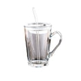 thumbnail image 2 of Tasse d'Eau en Verre avec Poignée, Capacité de 450 ml, Verre Épaissi Sans Plomb, Comprend Couvercle et Paille en Verre Réutilisable, Résistante à la Chaleur pour Boissons Chaudes et Froides, Brun/gris/transparent, 2 of 7