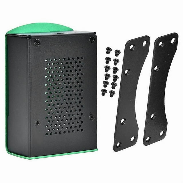For Raspberry Pi 4 Model B Black Aluminum Case Box Enclosure with Heatsink Bracket (Green)