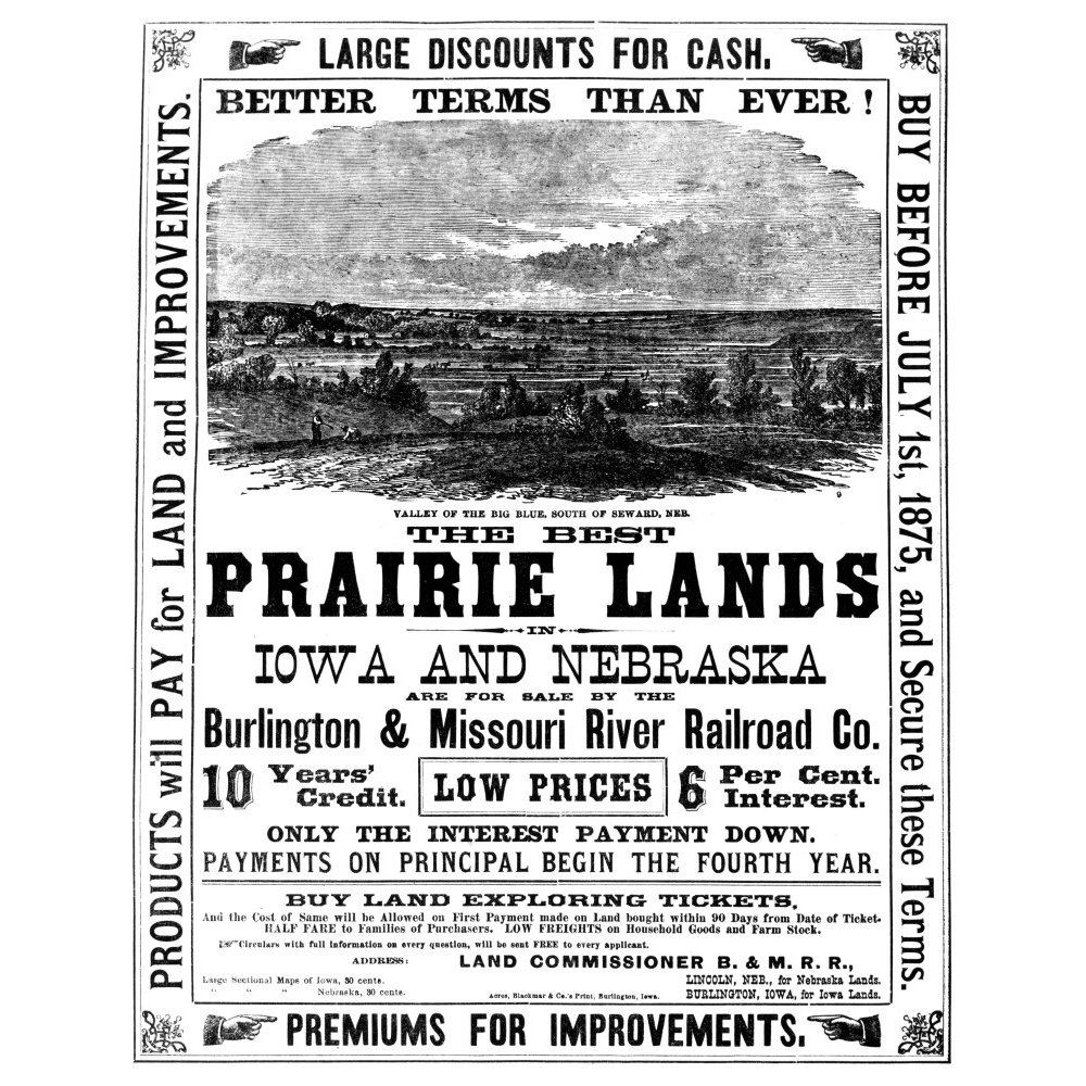 Railroad Land Sale, C1875. /Nadvertisement For Lands In Iowa And