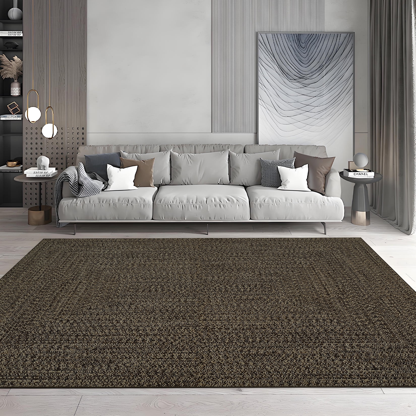 Haperlare Woven Modern Print Area Rugs Non Shedding Braided Rugs for Family Room Nursery Floor Area Rug Solid Brown Carpet,5'x7'