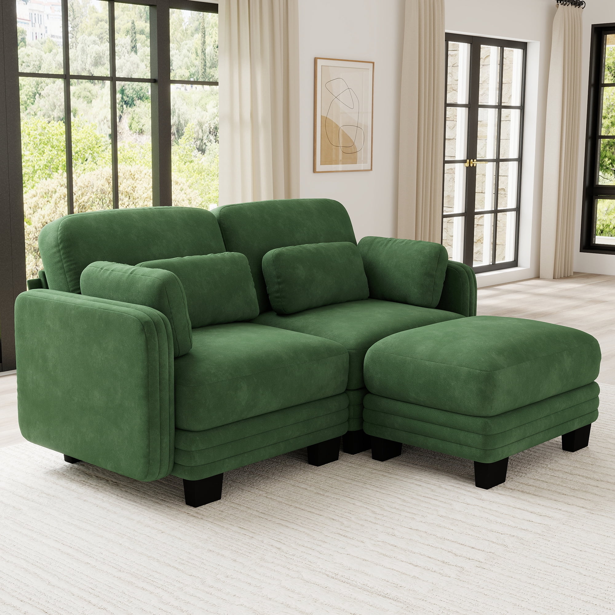 70" Modern Modular 2 Seater Loveseat Sofa Couch with 1 Ottoman and 4 Pillows