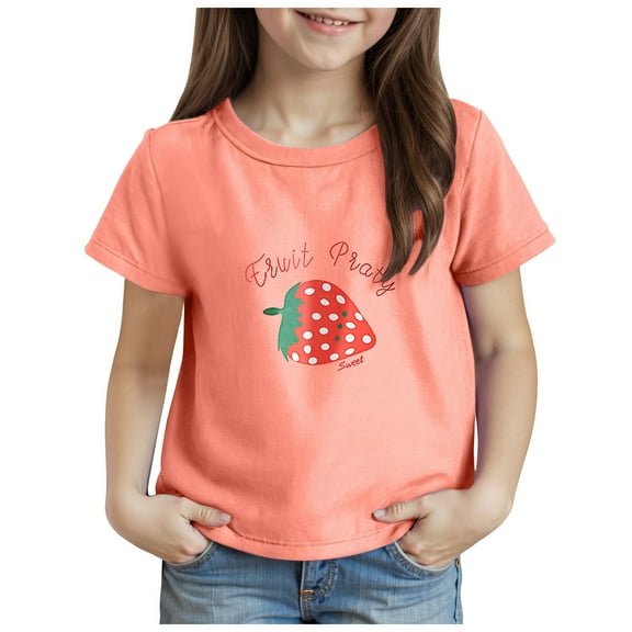 Gubotare Shirts for Girls Trendy Summer Girl's Short Sleeve Tee Summer Crewneck T Shirt Casual Loose Fit Basic Shirts (Orange,Size 8-9 Years)