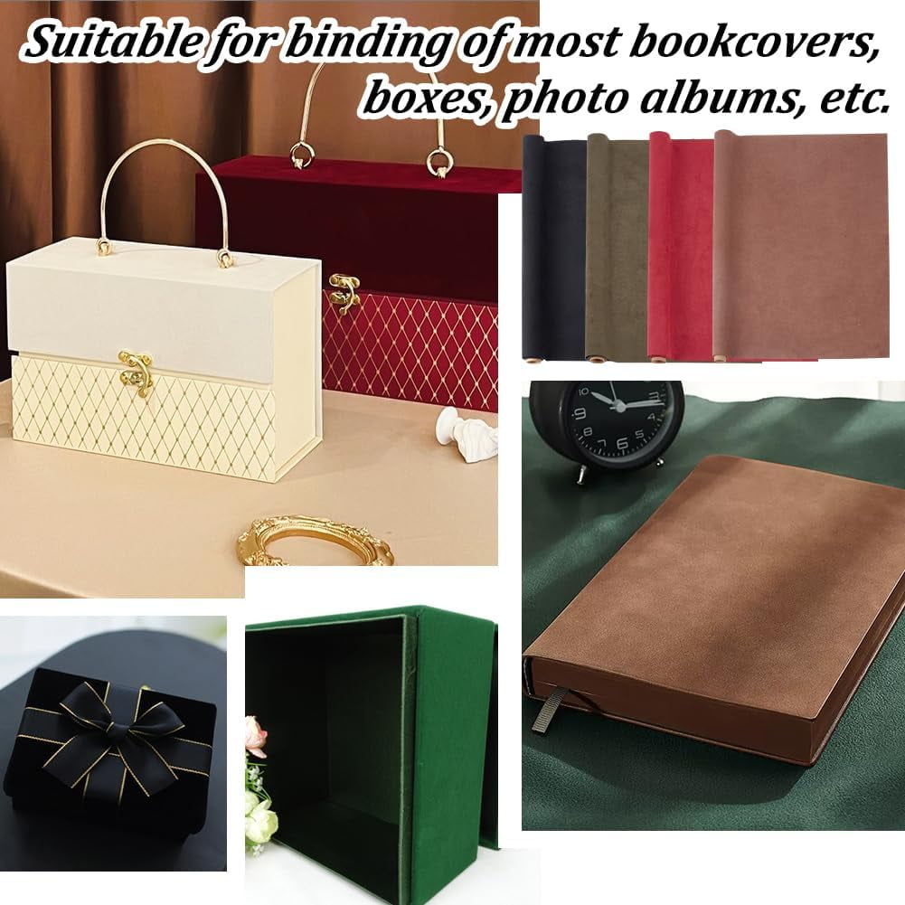1 Set 4Pcs 4 Style DIY Imitation Leather Cloth with Paper Back for Book Binding Velvet Box Making Mixed Color 420~430x1000x0.1mm 1pc/color