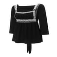 thumbnail image 2 of Lace Patchwork Fall Tops for Women  Square Neck 3/4 Sleeve T-shirt, 2 of 9