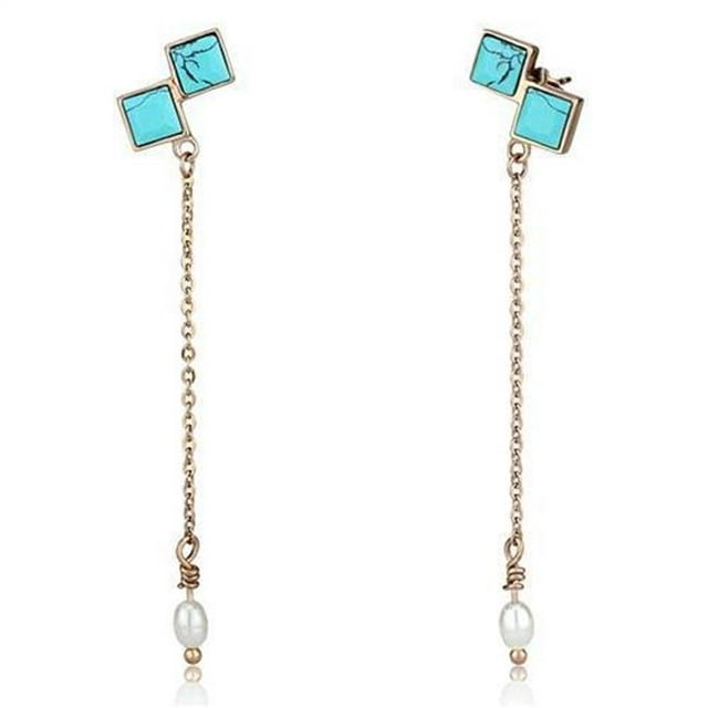 Alamode TK2814 Femmes IP Or Rose Boucles d'Oreilles en Acier Inoxydable avec Synthétique en Bleu de Mer