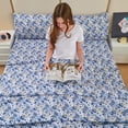 thumbnail image 5 of Bedmoon Soft Microfiber Adult Bed Sheet Set with Deep Pocket,4 Piece King Sheet Set,Blue Paisley, 5 of 5
