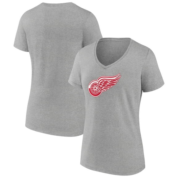Women's Heather Gray Detroit Red Wings Primary Logo Team V-Neck T-Shirt