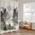thumbnail image 4 of Green Mountain Stream Shower Curtain, Oriental Traditional Ink Painting Chinese Waterproof Shower Curtain Set with 12 Hooks Lightweight Bath Curtains Fabric Bathroom Decor 72x84 Inches, 4 of 9