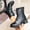 Black, variant on Women's Lace Up Ankle Combat Boots, Round Cap Toe Chunky Block Heel Faux Leather Boots, Back Zipper Fashion Short Boots