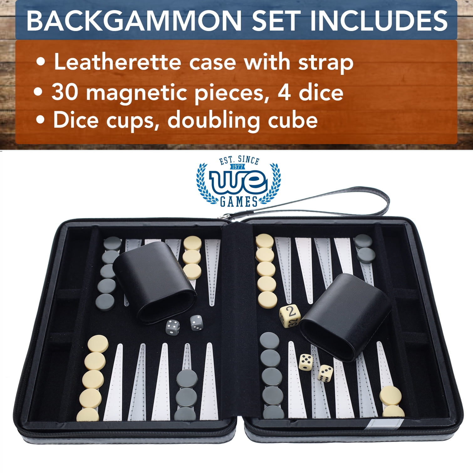 WE Games Magnetic Backgammon Set with Leatherette Case - Travel Size