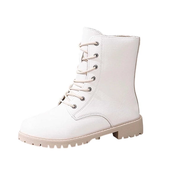 WRKEKC Boots for Women Vintage Winter Lace Up Chunky Heel Dressy Short Boots Square Toe Mid Heel Ankle Boots