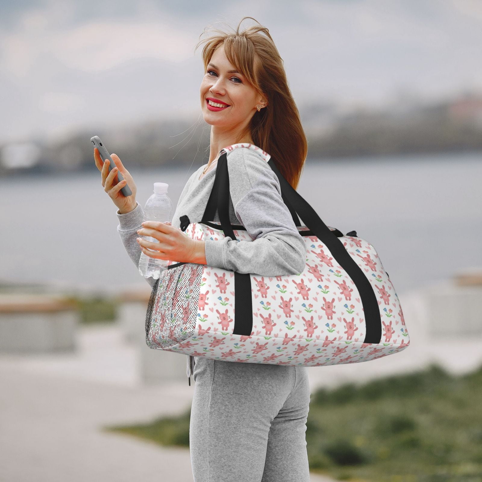 Fuzoiu Hello Rabbit Print Travel Duffle Bag,Carry On Tote Bags,Duffel Bag,Sport Gym Bag, Hospital Bag for Labor and Delivery, Overnight Bag,Luggage Bag