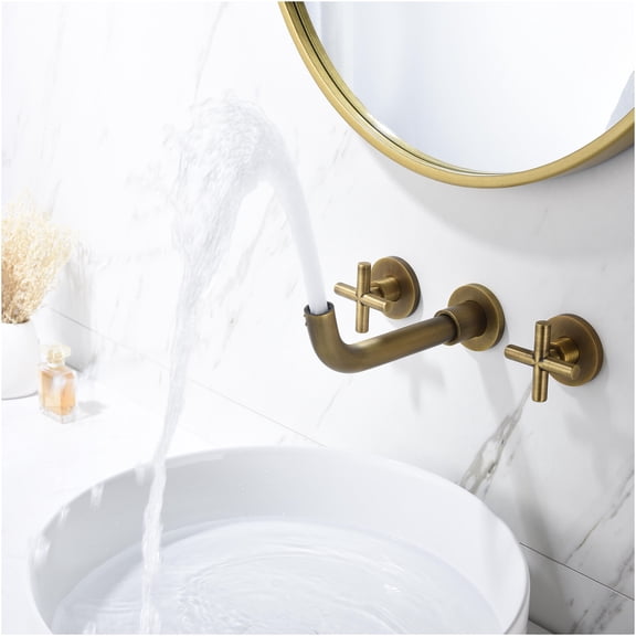 JERFIT Oil Rubbed Bronze Wall Mount Bathroom Sink Faucet, Solid Brass 2-Handle Deck Mount Vessel Faucet with Cross Handles