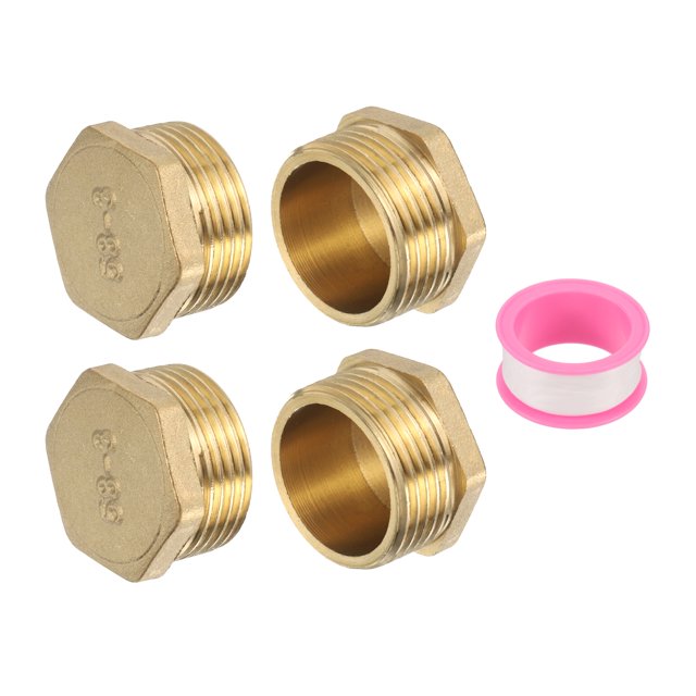 4 Pcs Conectores de Rosca Hexagonal Externa de Latón, Tapón de Latón Macho G3/4" Conector de Tubería Macho