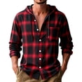 thumbnail image 6 of Breezora Men's Long Sleeve Shirt Plaid Flannel Casual Button Down Hooded Jacket Outdoor Hiking Camping Utility Shacket with Pockets XXXL Size Wine, 6 of 6